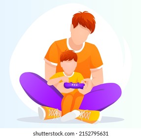 Father with son playing together. Father and son, Family, Father's day concept. Isolated vector illustration for flyer, poster, greeting card.