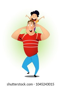 Father and son playing together at the sunset time. Concept of friendly family and father's day. Vector