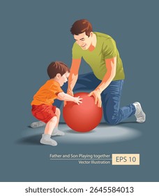 Father and son playing together vector illustration.