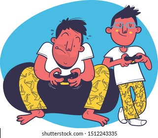 Father and son playing video games