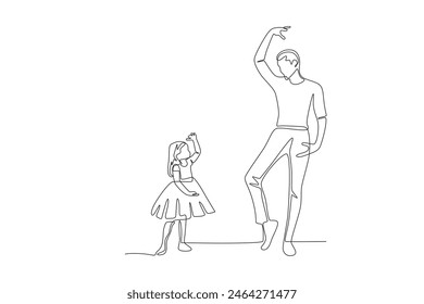 Father and son practicing ballet. Father's day one-line drawing