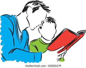 father and son reading a book illustration