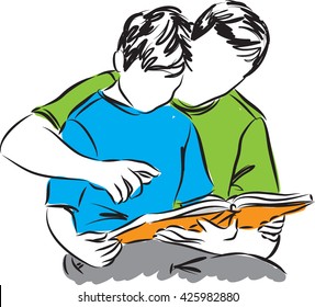 father and son reading a book illustration