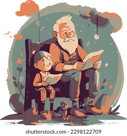 Father and son reading a book Vector