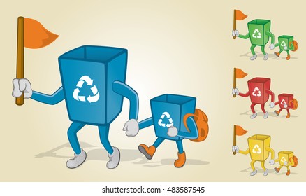 Father and Son Recycle Bin Go Camping