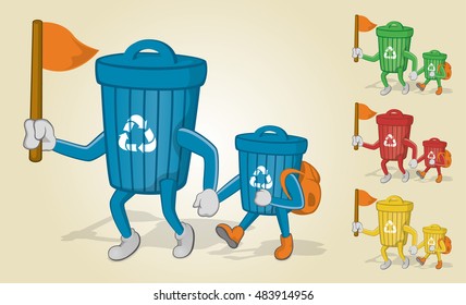 Father and Son Recycle Bin Go Camping