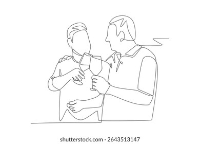 Father and son reunite while drinking. The couple who finally met at the airport