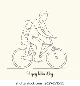 Father and Son Riding a Bicycle, Minimalist Continuous Line Drawing for Father’s Day.