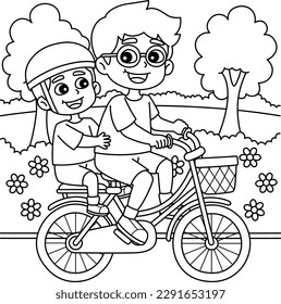 Father and Son Riding a Bike Coloring Page