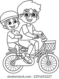 Father and Son Riding a Bike Isolated Coloring 