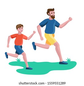 father and son running or jogging vector illustration
