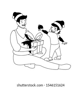 Father and son with santas hat design, Merry christmas season decoration card invitation celebration and holiday theme Vector illustration