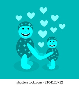 Padre e hijo estrechando manos con amor. Ilustración vectorial para tarjetas de felicitación, animaciones y pegatinas