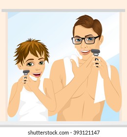 father and son shaving together