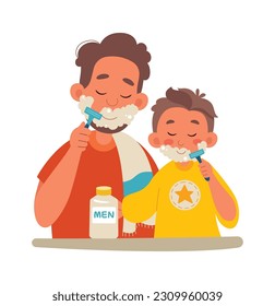 Father And Son Shaving Vector Illustration