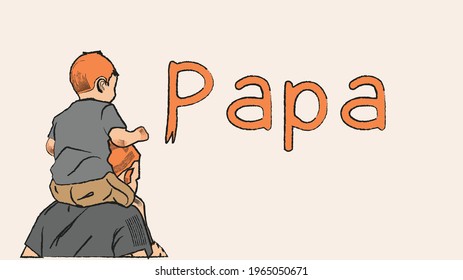 Father and son shoulder ride moment in plain background with the word "papa"