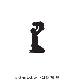  Father and son silhouette background . Vector Illustrator.
