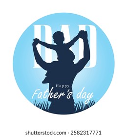 Father and son silhouette, family love vector illustration. Concept illustration of father bonding, son playing on his back, through flat cartoon illustration, conveying love from father to son.