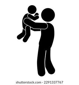 father and son silhouette. father and son illustration icon. stick figure, pictogram