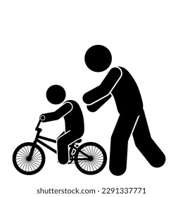 father and son silhouette. father and son illustration icon. stick figure, pictogram