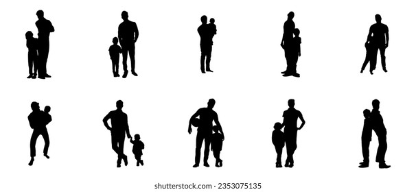 Father and Son Silhouette Illustration Vector Set