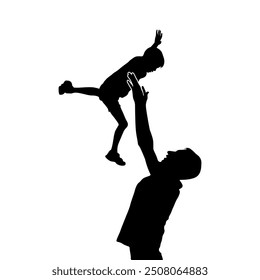 Father and son silhouette. Father lifting up her baby vector silhouette. Father have fun playing with little son silhouette. A silhouette of a father and daughter.