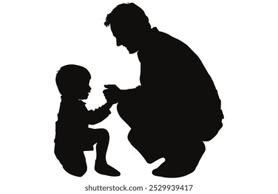 Father and Son Silhouette - Parent and Child Moment Stock Illustration.