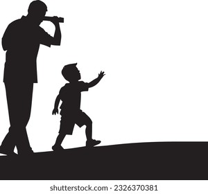 Father And Son Silhouette Vector Art Icons.