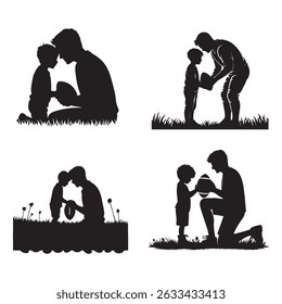 Father and Son Silhouette Vector Flat Family Design