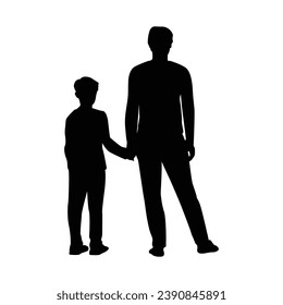 father and son silhouette. Vector silhouette of father and son on white background. black silhouette father and kid isolated on white background. vector illustration. hand drawn design.