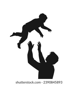 father and son silhouette. Vector silhouette of father and son on white background. black silhouette father and kid isolated on white background. vector illustration. hand drawn design.