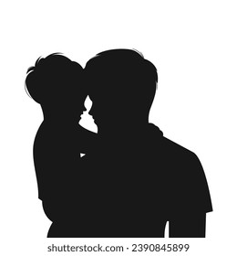 father and son silhouette. Vector silhouette of father and son on white background. black silhouette father and kid isolated on white background. vector illustration. hand drawn design.