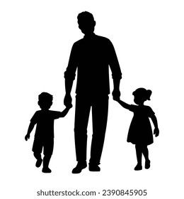 father and son silhouette. Vector silhouette of father and son on white background. black silhouette father and kid isolated on white background. vector illustration. hand drawn design.