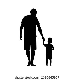 father and son silhouette. Vector silhouette of father and son on white background. black silhouette father and kid isolated on white background. vector illustration. hand drawn design.