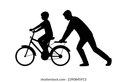 father and son silhouette. Vector silhouette of father and son on white background. black silhouette father and kid isolated on white background. vector illustration. hand drawn design.