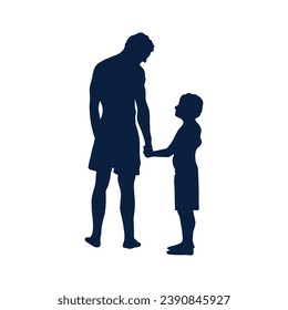 father and son silhouette. Vector silhouette of father and son on white background. black silhouette father and kid isolated on white background. vector illustration. hand drawn design.