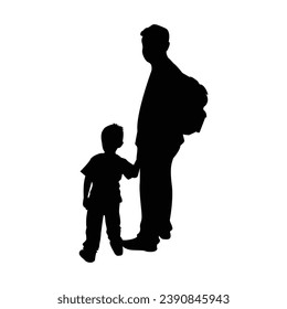 father and son silhouette. Vector silhouette of father and son on white background. black silhouette father and kid isolated on white background. vector illustration. hand drawn design.