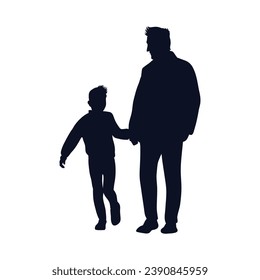 father and son silhouette. Vector silhouette of father and son on white background. black silhouette father and kid isolated on white background. vector illustration. hand drawn design.