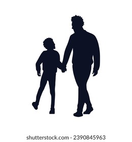 father and son silhouette. Vector silhouette of father and son on white background. black silhouette father and kid isolated on white background. vector illustration. hand drawn design.