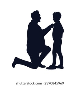 father and son silhouette. Vector silhouette of father and son on white background. black silhouette father and kid isolated on white background. vector illustration. hand drawn design.