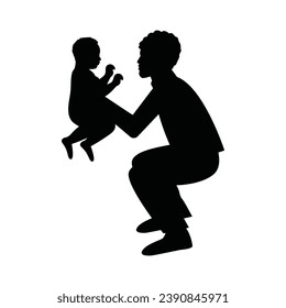 silueta padre e hijo. Silueta vectorial de padre e hijo sobre fondo blanco. padre y niño de la silueta negra aislados en fondo blanco. ilustración vectorial. diseño dibujado a mano.