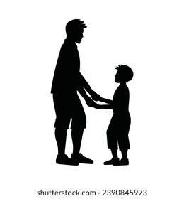 silueta padre e hijo. Silueta vectorial de padre e hijo sobre fondo blanco. padre y niño de la silueta negra aislados en fondo blanco. ilustración vectorial. diseño dibujado a mano.