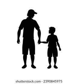 father and son silhouette. Vector silhouette of father and son on white background. black silhouette father and kid isolated on white background. vector illustration. hand drawn design.