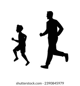 father and son silhouette. Vector silhouette of father and son on white background. black silhouette father and kid isolated on white background. vector illustration. hand drawn design.