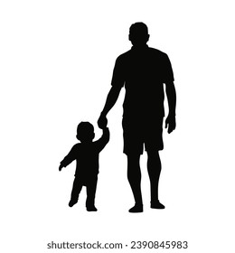 father and son silhouette. Vector silhouette of father and son on white background. black silhouette father and kid isolated on white background. vector illustration. hand drawn design.