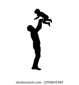 father and son silhouette. Vector silhouette of father and son on white background. black silhouette father and kid isolated on white background. vector illustration. hand drawn design.