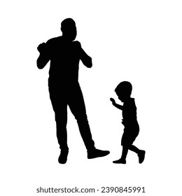 father and son silhouette. Vector silhouette of father and son on white background. black silhouette father and kid isolated on white background. vector illustration. hand drawn design.