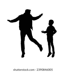 father and son silhouette. Vector silhouette of father and son on white background. black silhouette father and kid isolated on white background. vector illustration. hand drawn design.