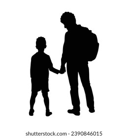 father and son silhouette. Vector silhouette of father and son on white background. black silhouette father and kid isolated on white background. vector illustration. hand drawn design.