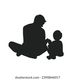 father and son silhouette. Vector silhouette of father and son on white background. black silhouette father and kid isolated on white background. vector illustration. hand drawn design.